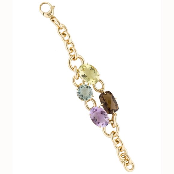 Great cond Auth Roberto Coin Ipanema Chunky Multigem 18 KT Yellow Gold Bracelet - Picture 1 of 8